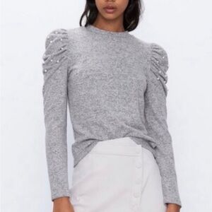 Zara grey sweater with pearl detail